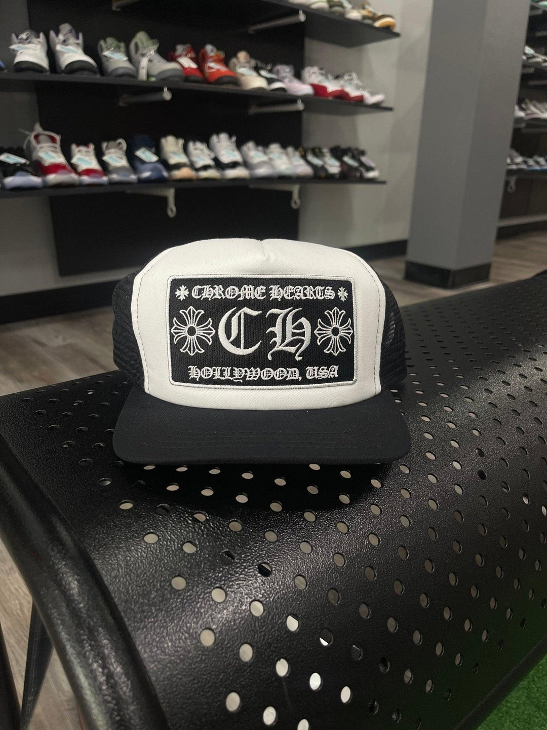 Chrome Hearts CH Hollywood Trucker Hat Black & White