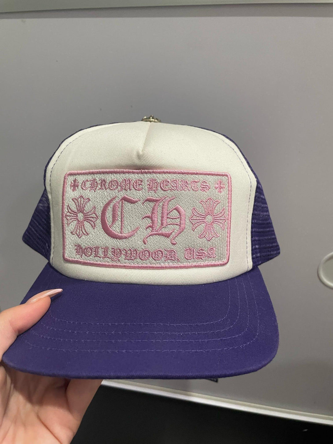 Chrome Hearts CH Hollywood Trucker Hat Purple / White / Pink