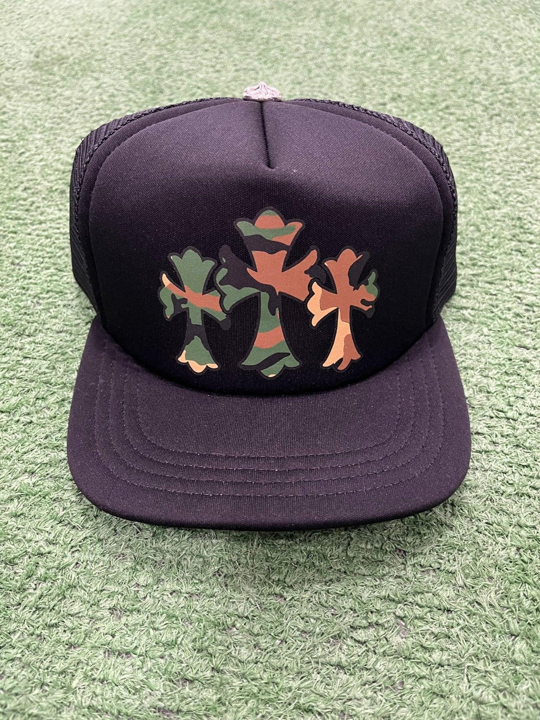 Chrome Hearts King Taco Camo Cross Trucker Hat Black
