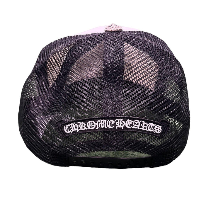Chrome Hearts King Taco Camo Cross Trucker Hat Black / White