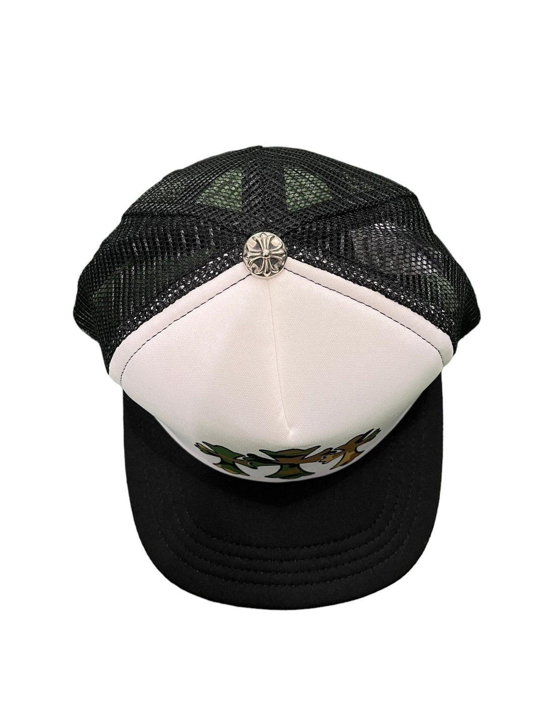 Chrome Hearts King Taco Camo Cross Trucker Hat Black / White