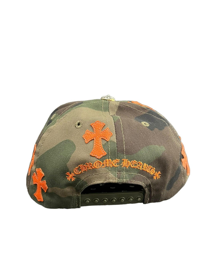 Chrome Hearts Leather Patches Snapback Hat Camo / Orange