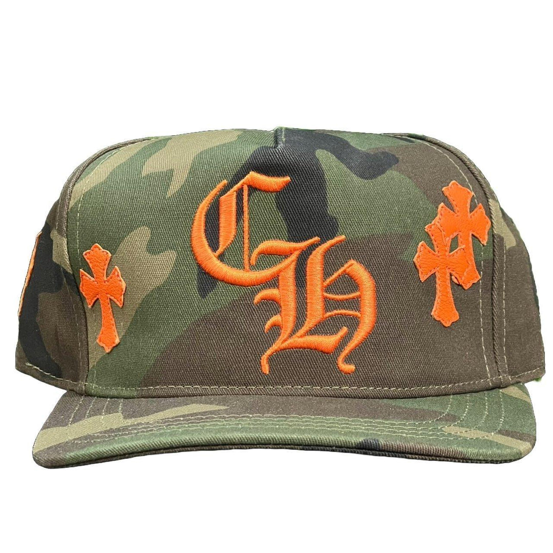 Chrome Hearts Leather Patches Snapback Hat Camo / Orange