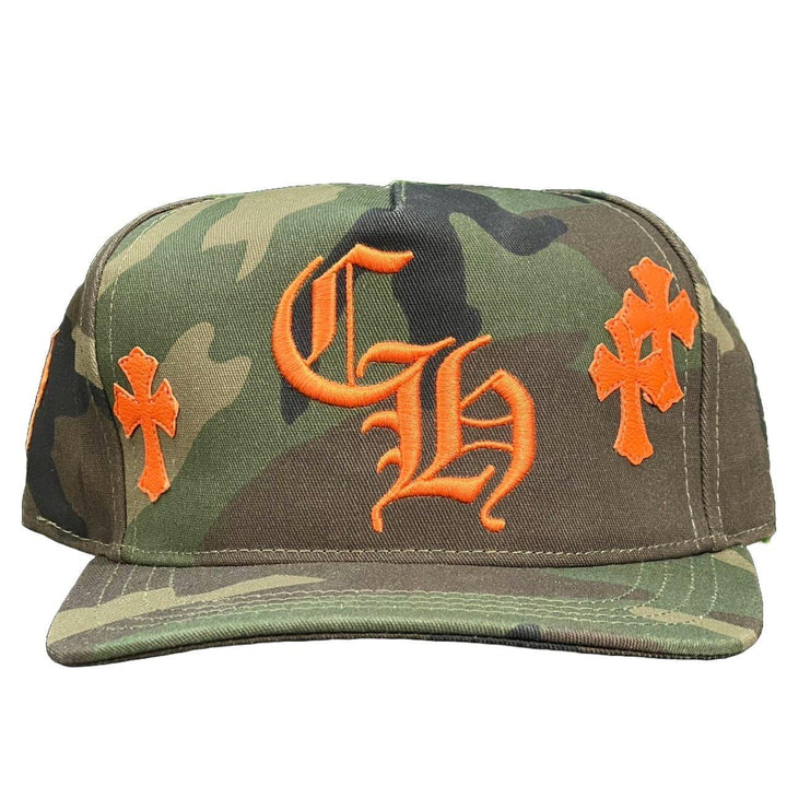 Chrome Hearts Leather Patches Snapback Hat Camo / Orange