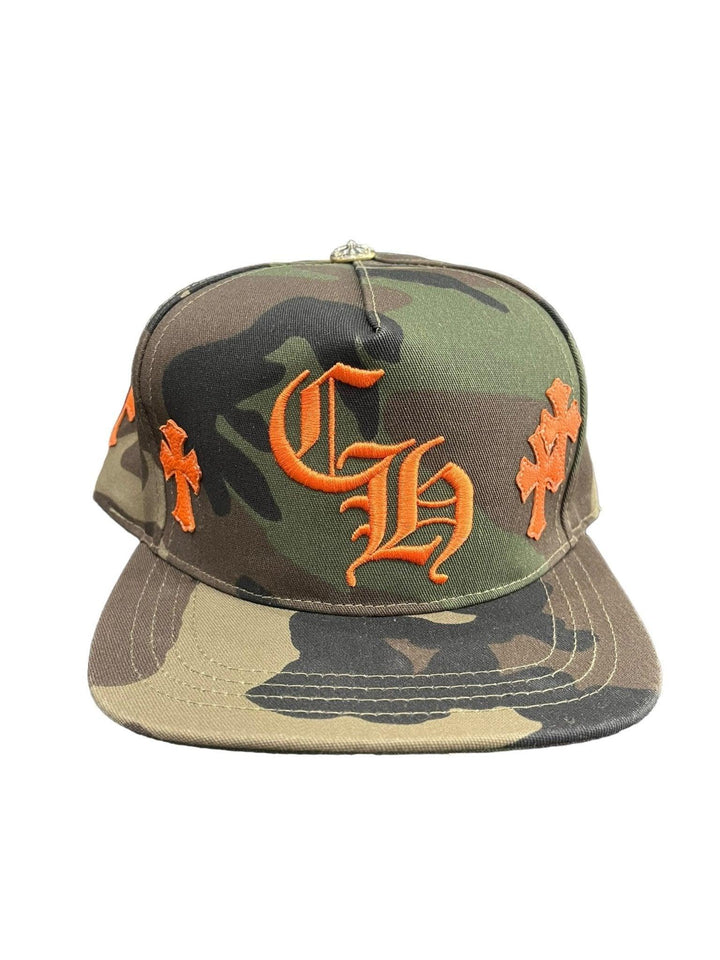 Chrome Hearts Leather Patches Snapback Hat Camo / Orange