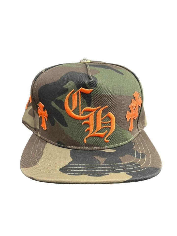 Chrome Hearts Leather Patches Snapback Hat Camo / Orange