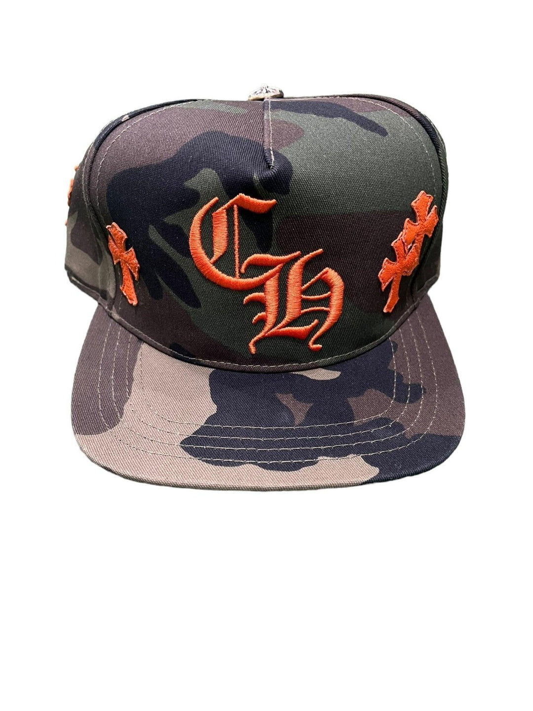 Chrome Hearts Leather Patches Snapback Hat Camo / Orange