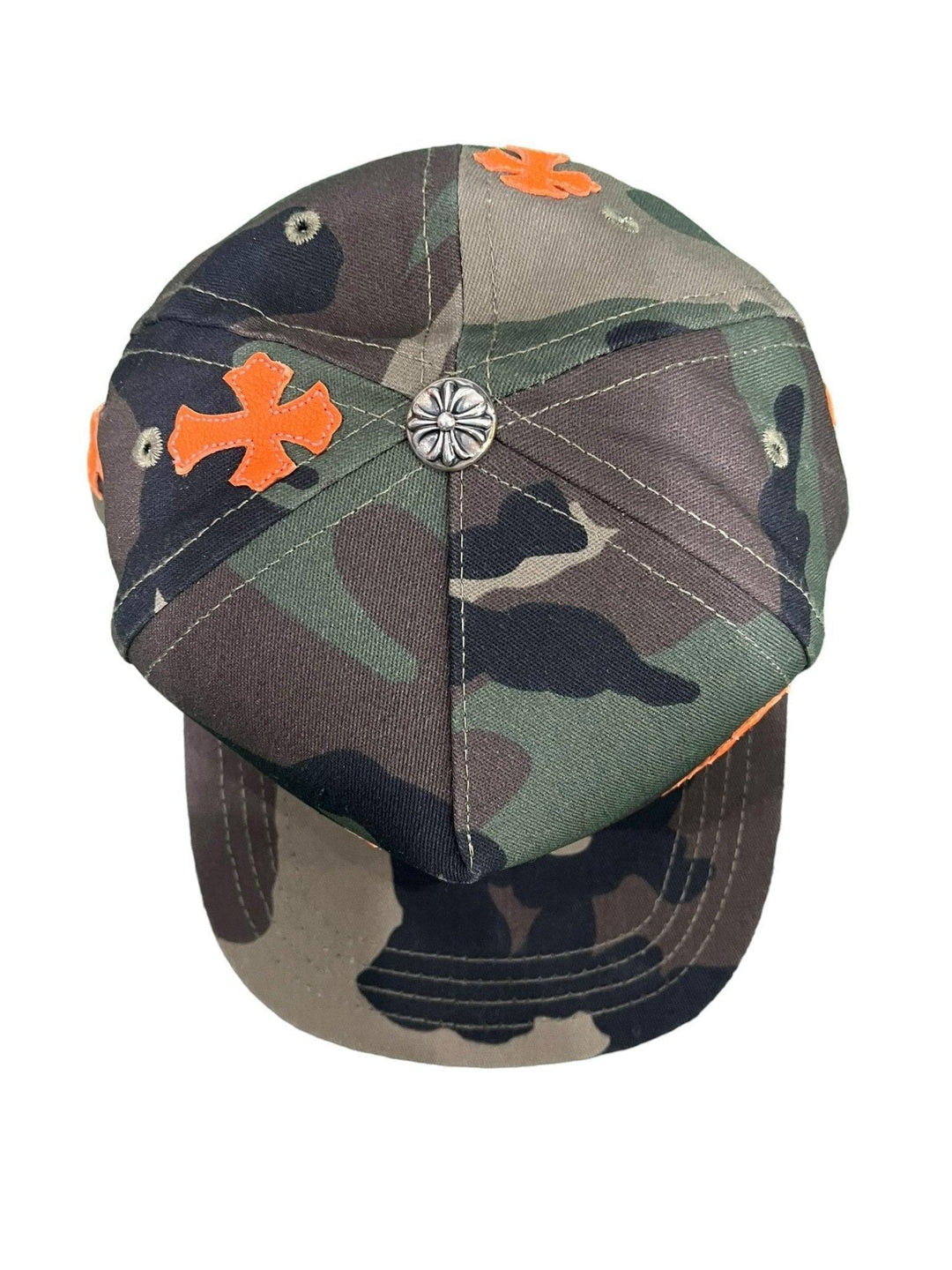 Chrome Hearts Leather Patches Snapback Hat Camo / Orange