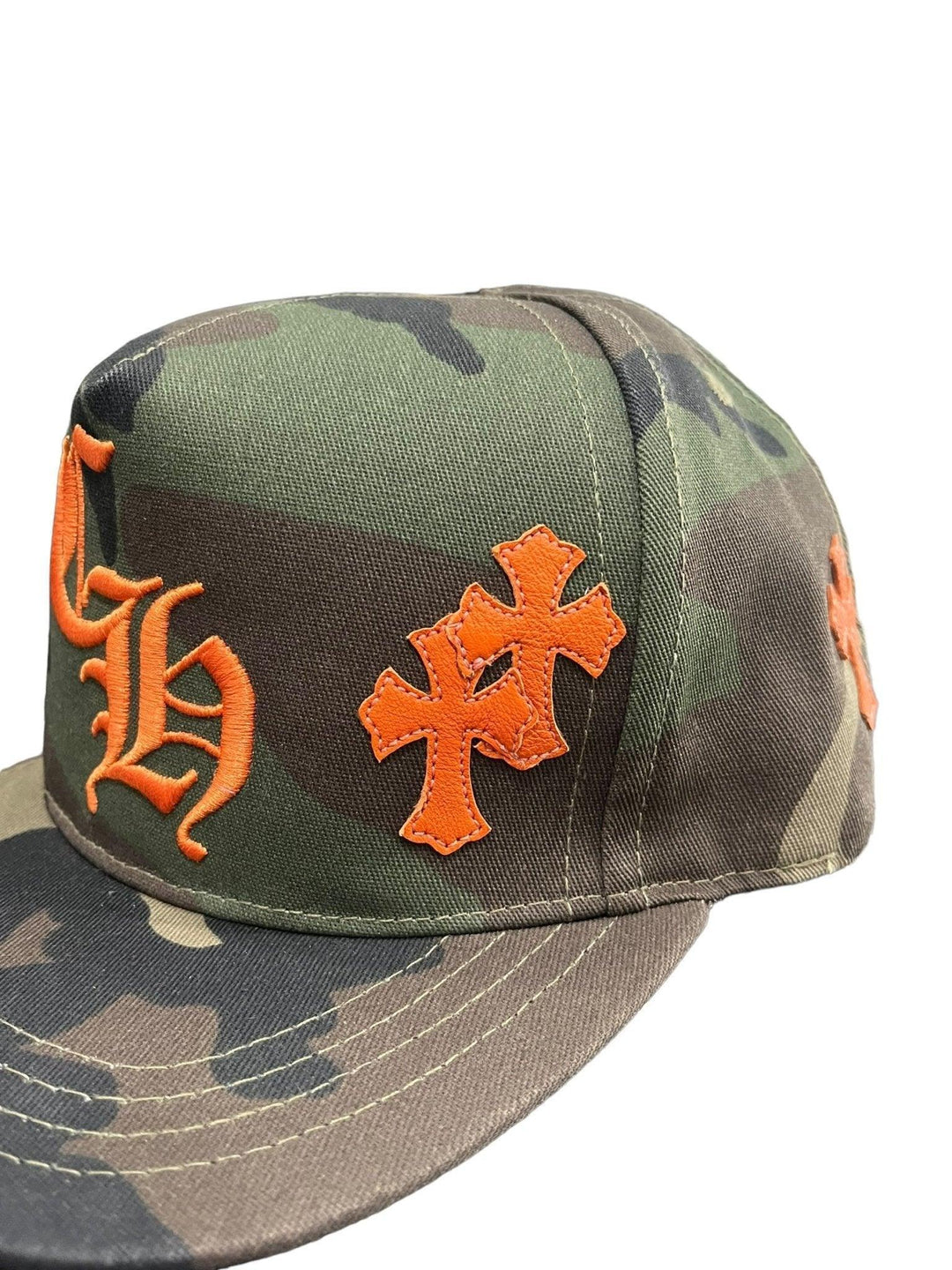 Chrome Hearts Leather Patches Snapback Hat Camo / Orange