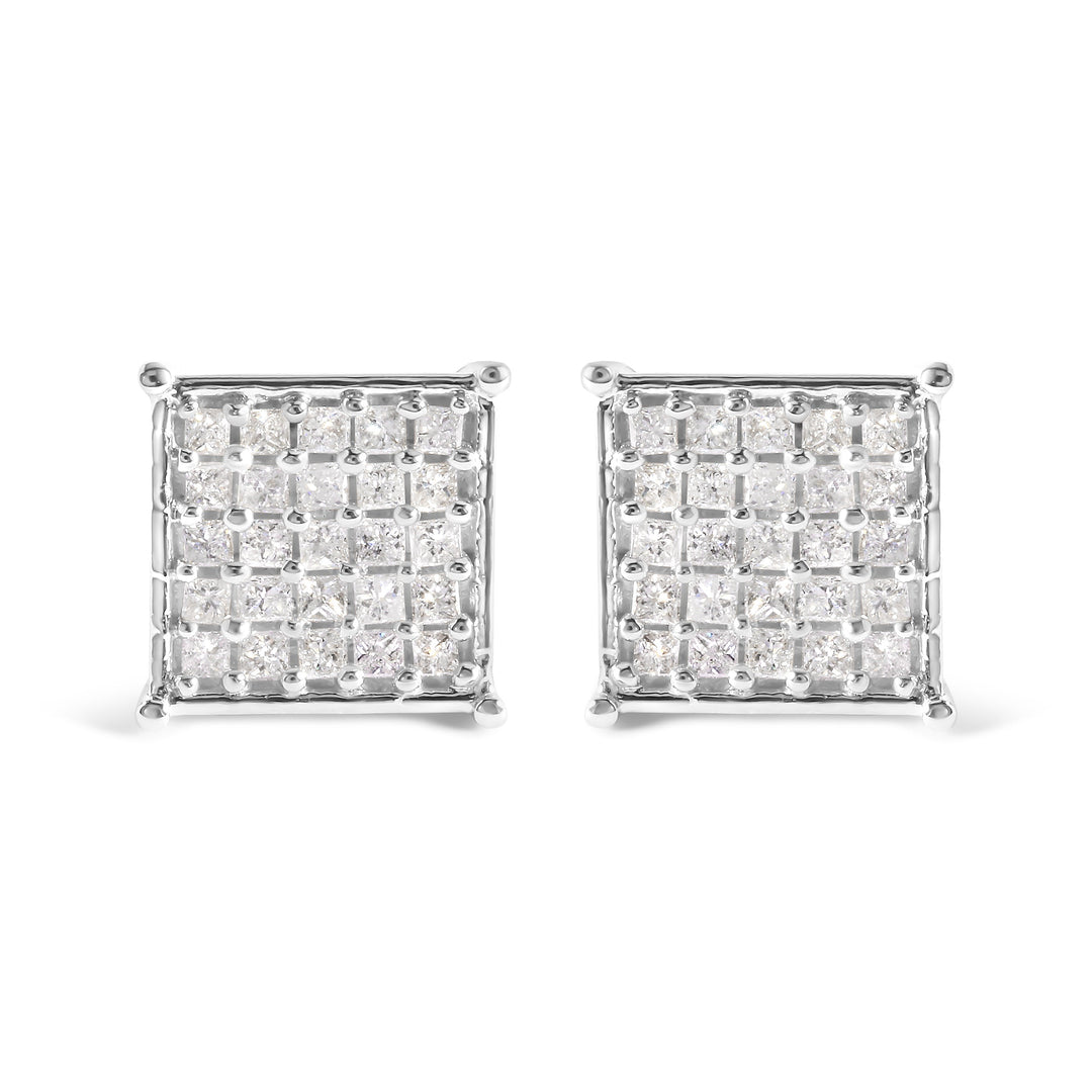 10K White Gold 3/4 Cttw Princess Diamond Composite Stud Earrings (I-J Color, I1-I2 Clarity)