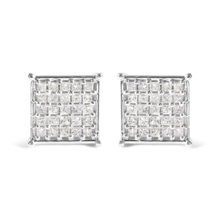 10K White Gold 3/4 Cttw Princess Diamond Composite Stud Earrings (I-J Color, I1-I2 Clarity)