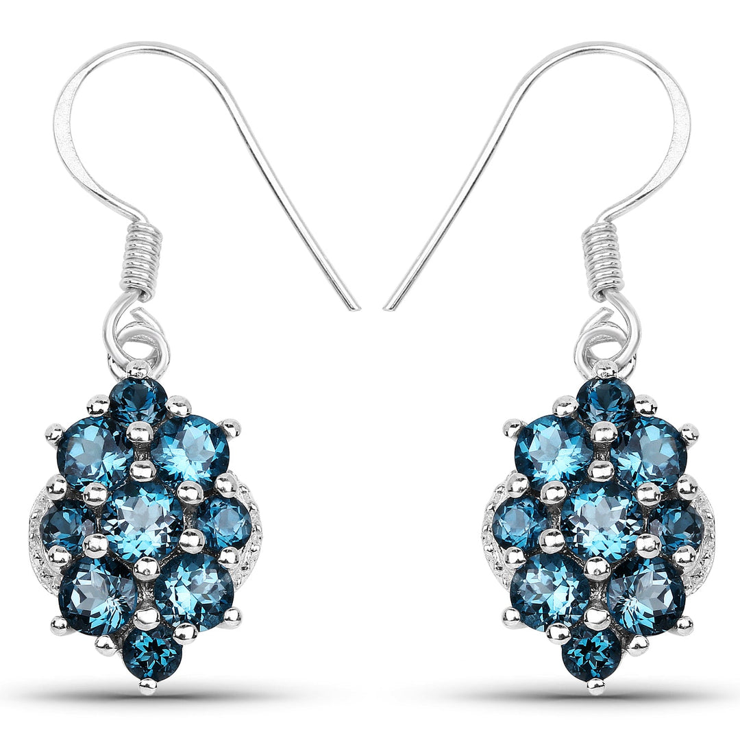 4.32 Carat Genuine London Blue Topaz .925 Sterling Silver Earrings
