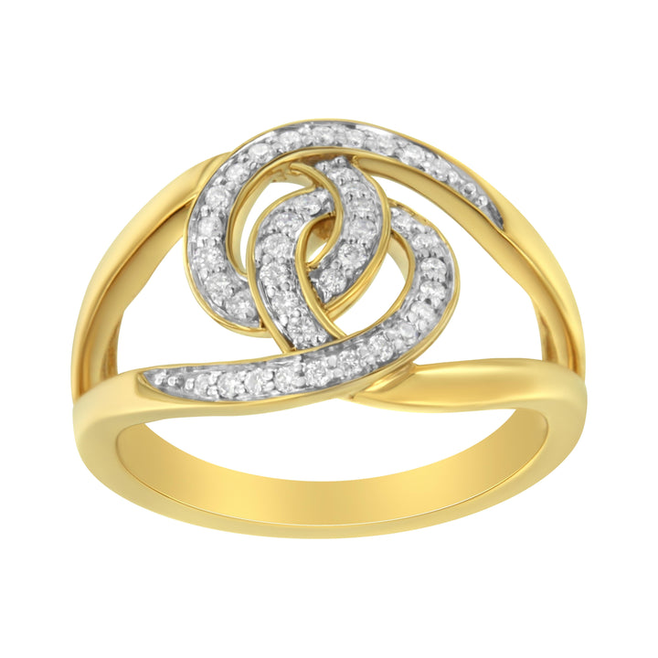 14K Yellow Gold Plated .925 Sterling Silver 1/4 Cttw Diamond Interlocking Loop Open Shank Bypass Ring (I-J Color, I1-I2 Clarity) - Size 7