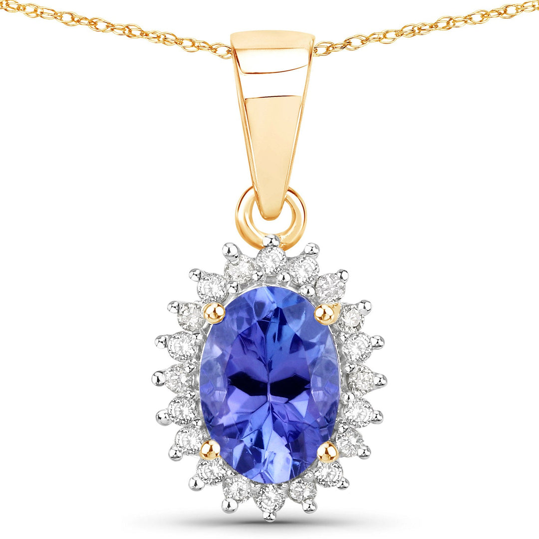 0.86 Carat Genuine Tanzanite and White Diamond 14K Yellow Gold Pendant