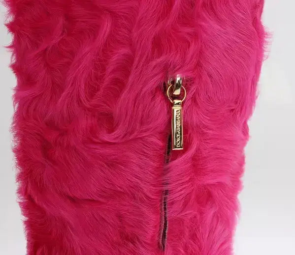 Dolce & Gabbana Pink Lamb Fur Leather Flat Boots Shoes