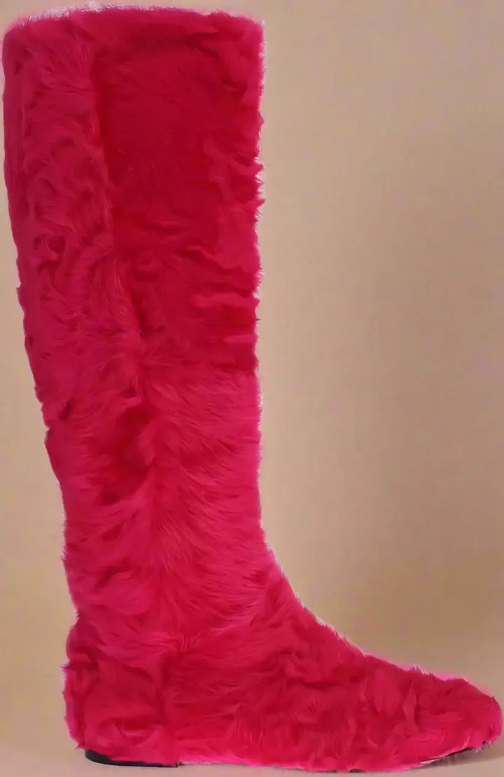 Dolce & Gabbana Pink Lamb Fur Leather Flat Boots Shoes