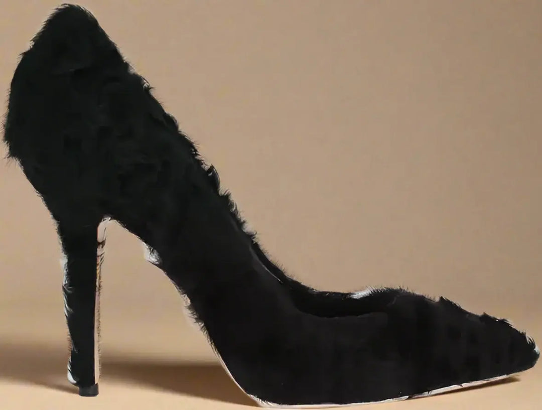 Dolce & Gabbana Black Xiangao Lamb Fur Leather Pumps