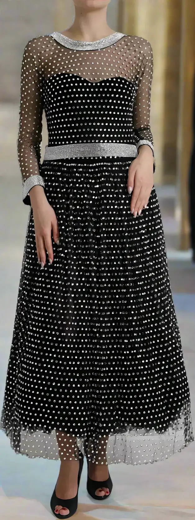 Dolce & Gabbana Black Crystal Embellished A-line Gown Dress