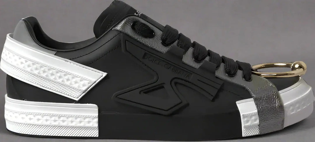 Dolce & Gabbana men's Black Leather Low Top Sneakers Portofino Shoes