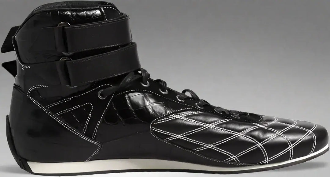 Dolce & Gabbana men's exotic skin Black Quilted Leather Lace Up Sneakers Shoes