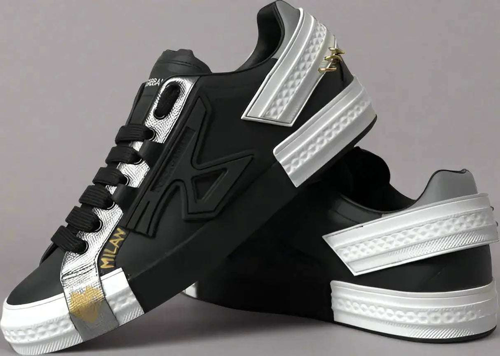 Dolce & Gabbana men's Black Leather Low Top Sneakers Portofino Shoes