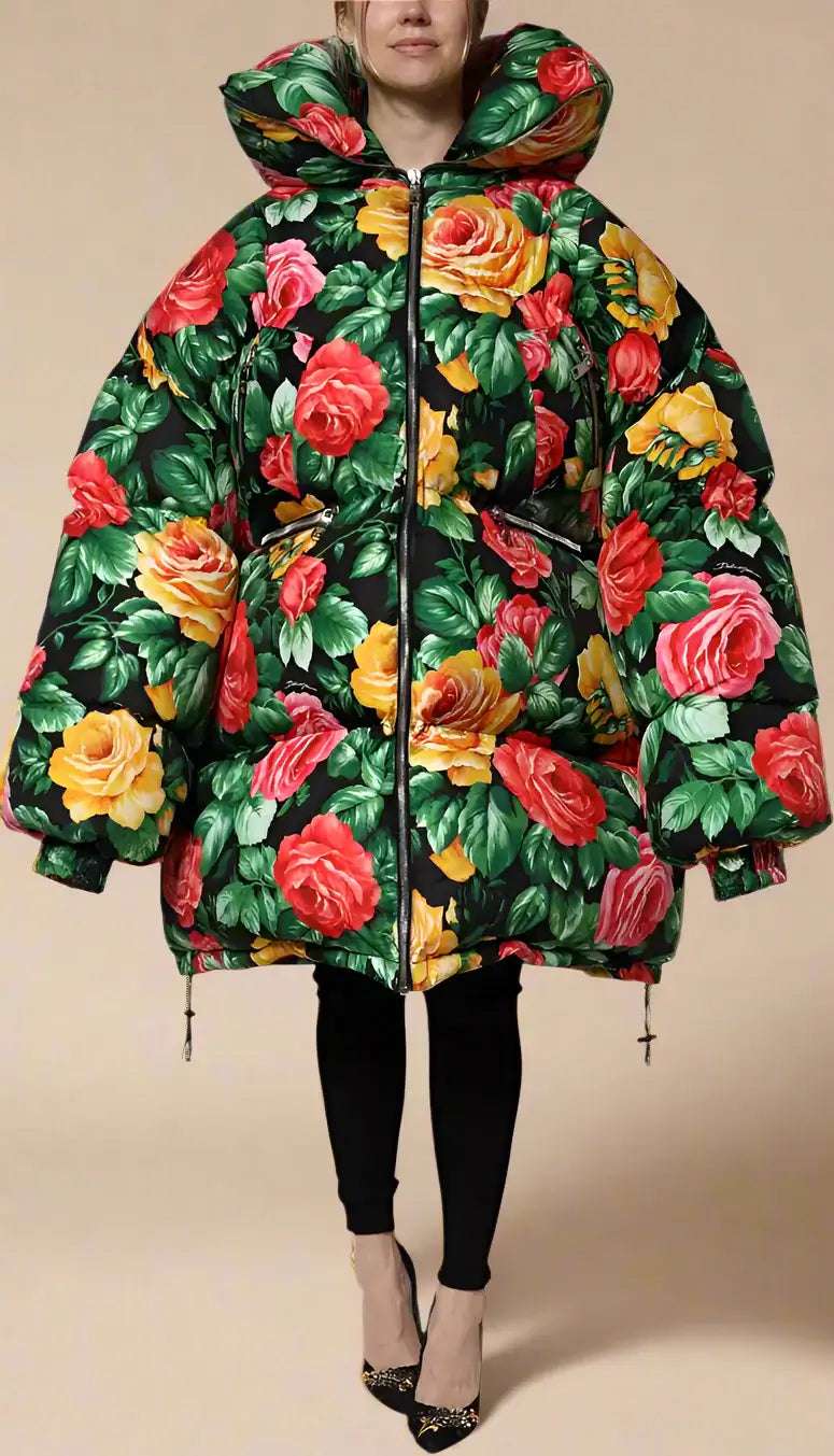 Dolce & Gabbana Multicolor Floral Puffer Hooded Jacket