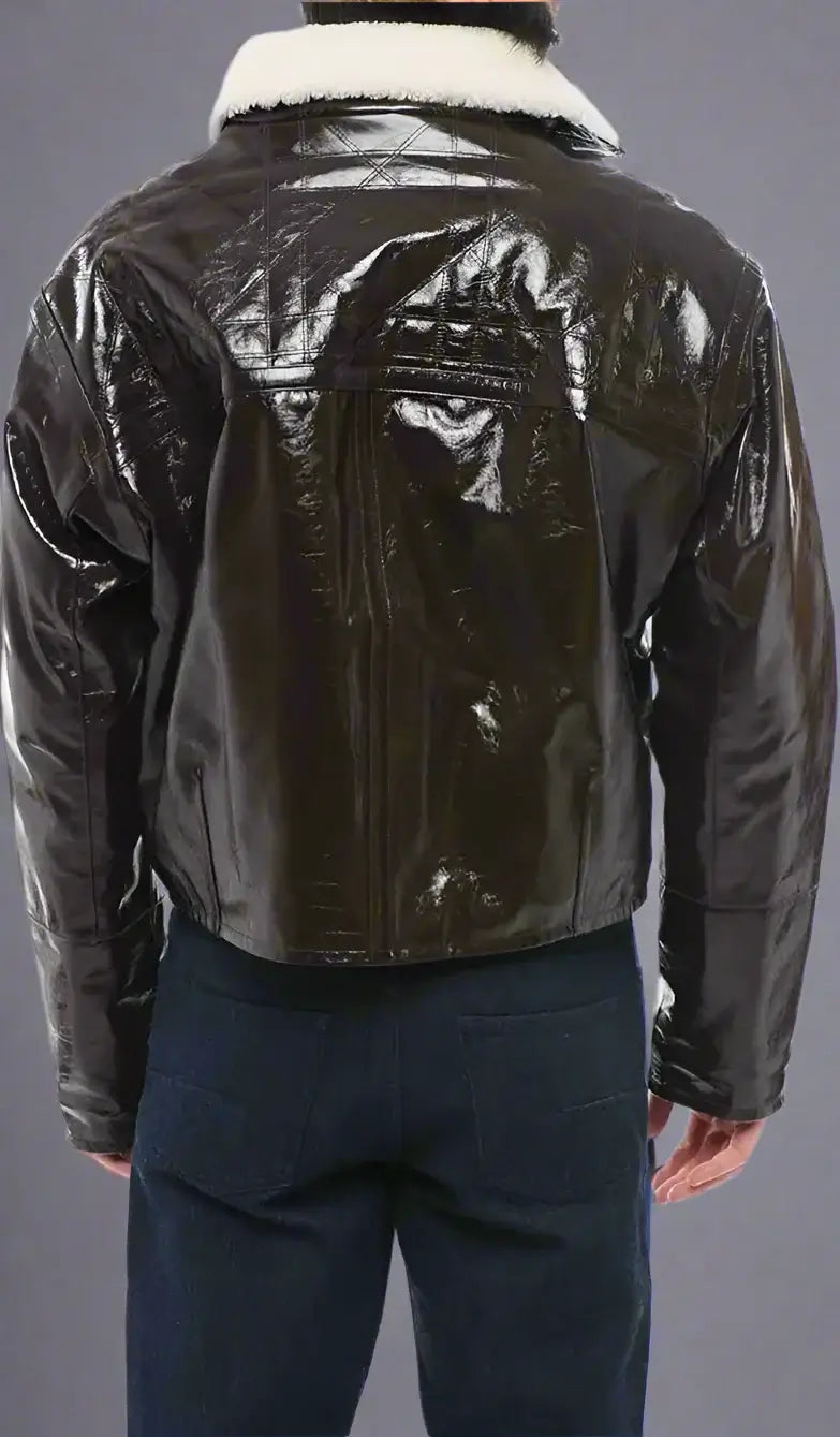 DIOR men's brown Craquelé Leather Jacket with Side Zip