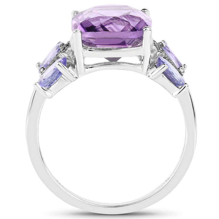 5.53 Carat Genuine Amethyst, Tanzanite &amp; White Topaz .925 Sterling Silver Ring