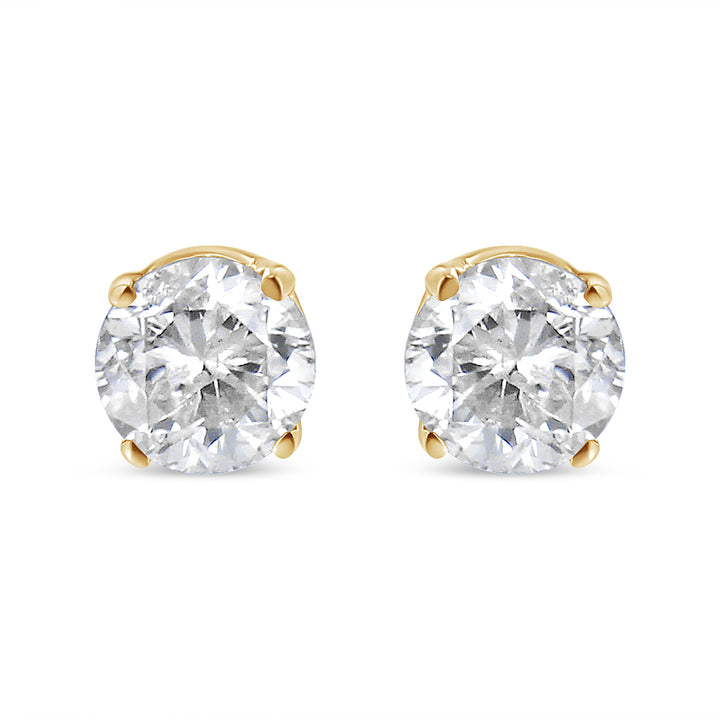 AGS Certified 14K Yellow Gold 1/2 Cttw 4 Prong Set Brilliant Round-Cut Solitaire Diamond Push Back Stud Earrings (O-P, Color, SI2-I1 Clarity)
