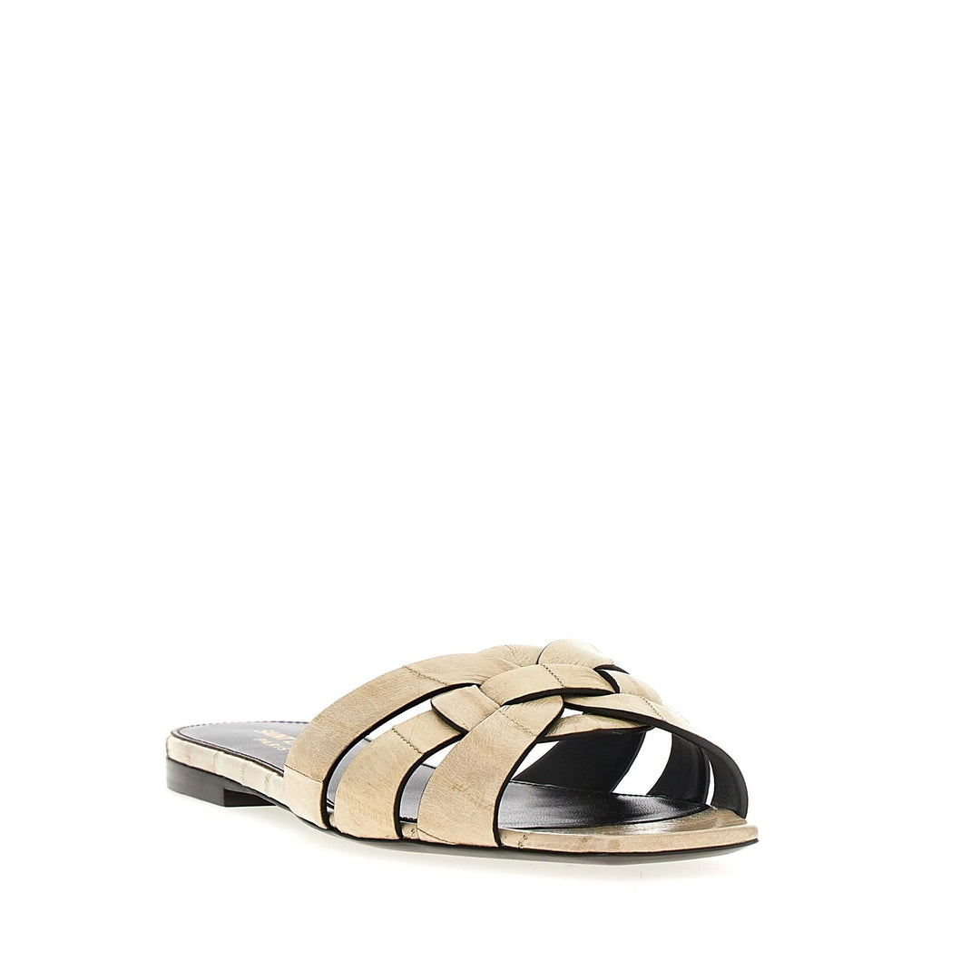 Saint Laurent Tribute Eel Leather Flat Sandals Women