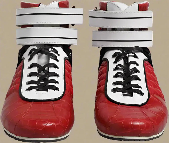 DOLCE & GABBANA Red Quilted Leather Lace Up Sneakers Shoes