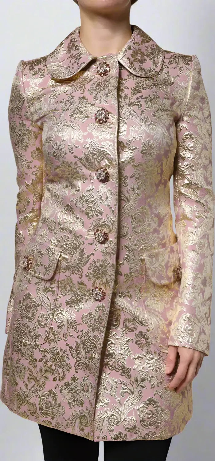 Dolce & Gabbana women's Metallic Pink Gold Jacquard Jewel Button Coat Jacket