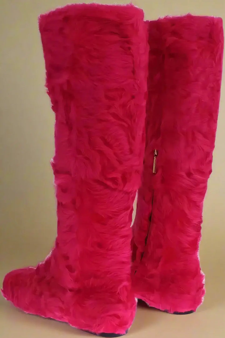 Dolce & Gabbana Pink Lamb Fur Leather Flat Boots Shoes
