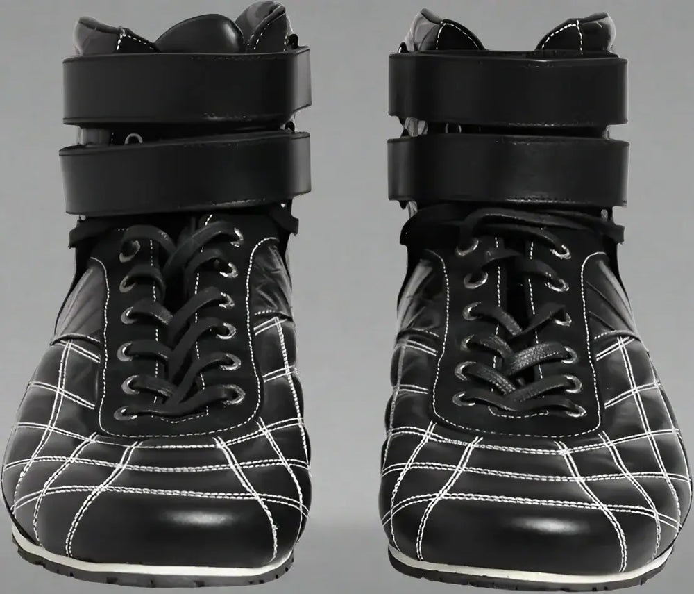Dolce & Gabbana men's exotic skin Black Quilted Leather Lace Up Sneakers Shoes