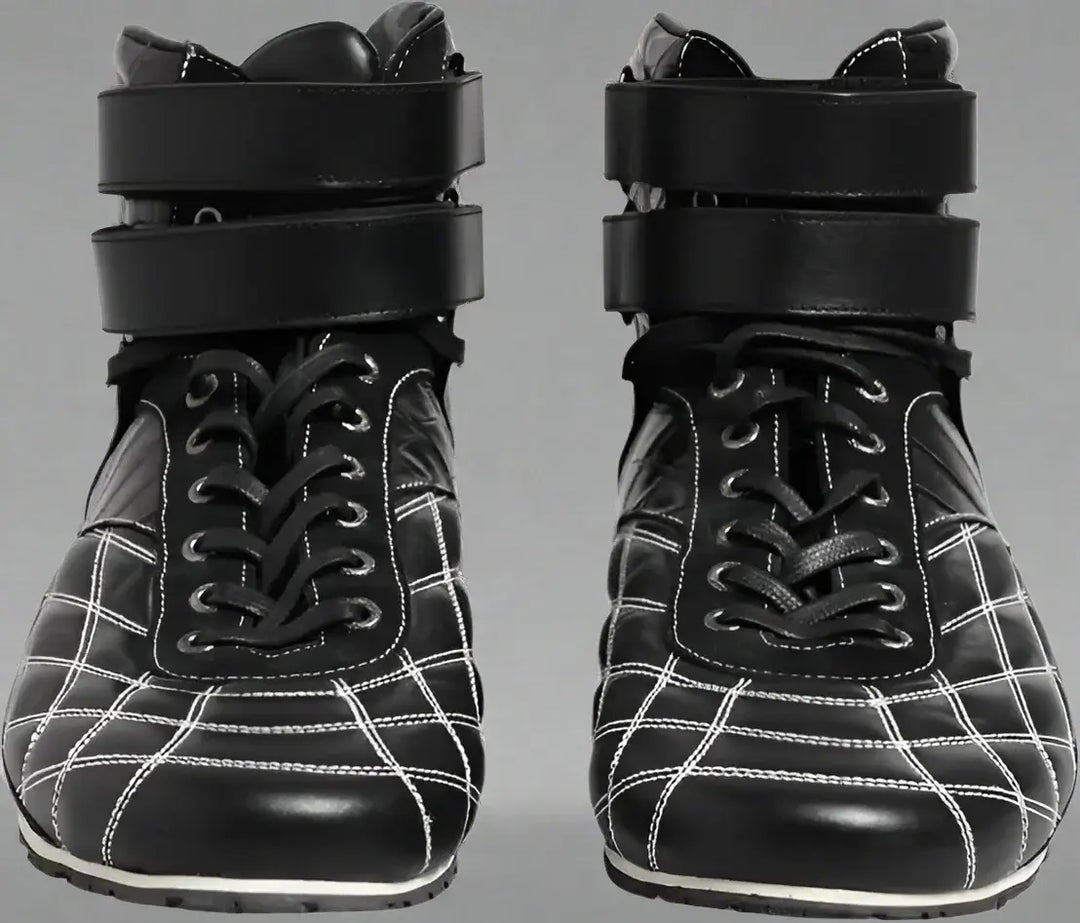 Dolce & Gabbana men's exotic skin Black Quilted Leather Lace Up Sneakers Shoes