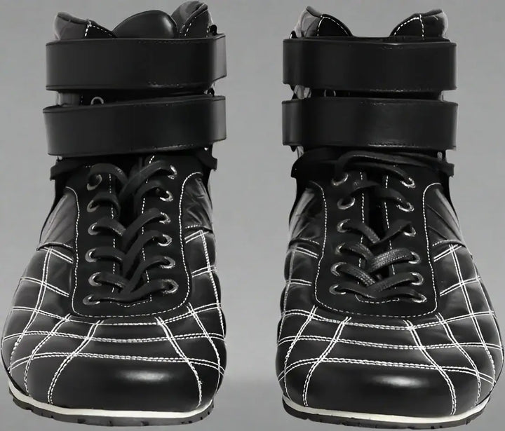Dolce & Gabbana men's exotic skin Black Quilted Leather Lace Up Sneakers Shoes