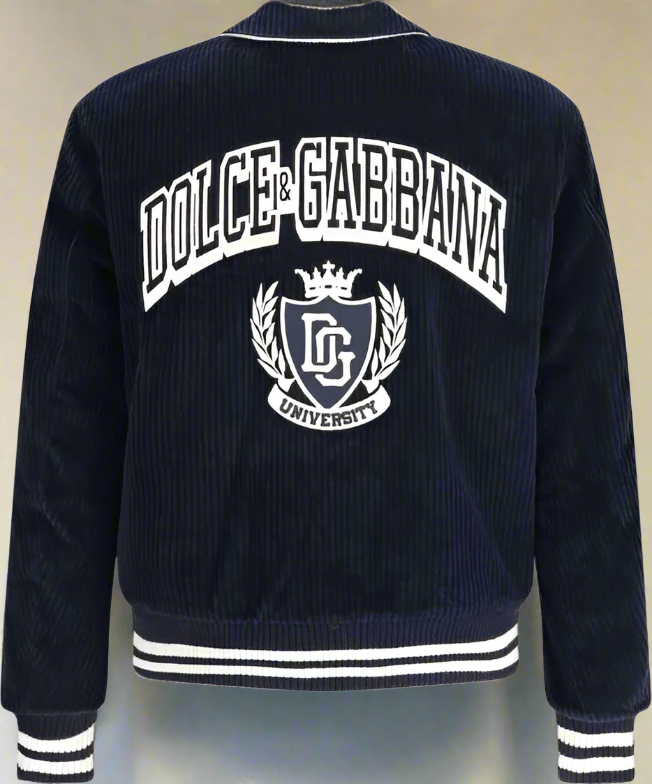 Navy blue corduroy jacket with Dolce & Gabbana logo on the back