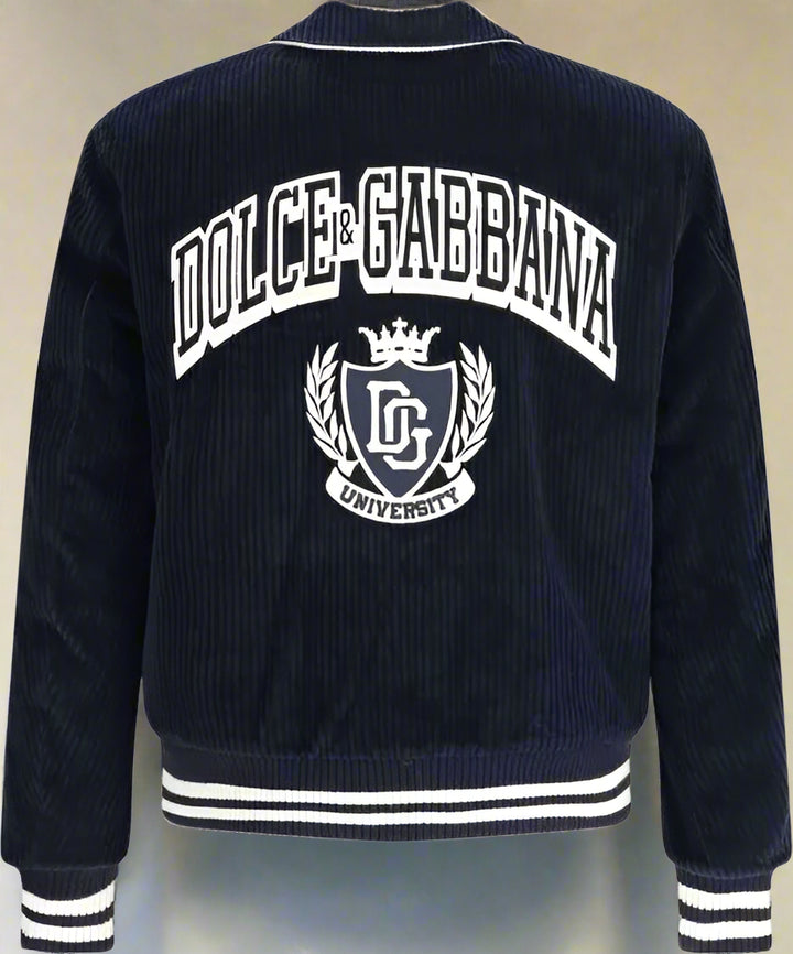 Navy blue corduroy jacket with Dolce & Gabbana logo on the back