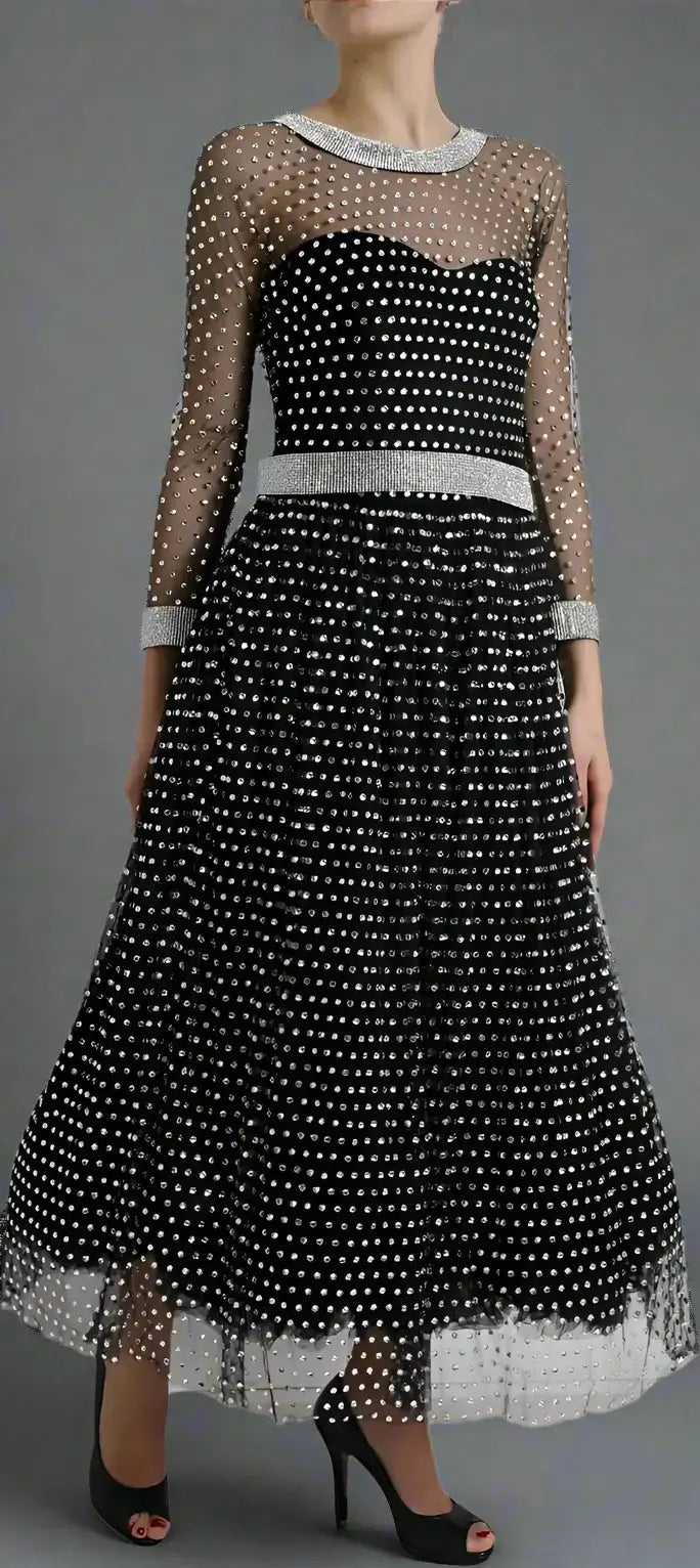 Dolce & Gabbana Black Crystal Embellished A-line Gown Dress