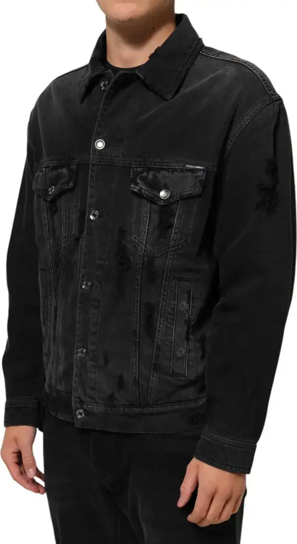 Dolce & Gabbana Black Cotton Stretch Denim Blouson Jacket, luxury fashion essential, perfect for everyday style.