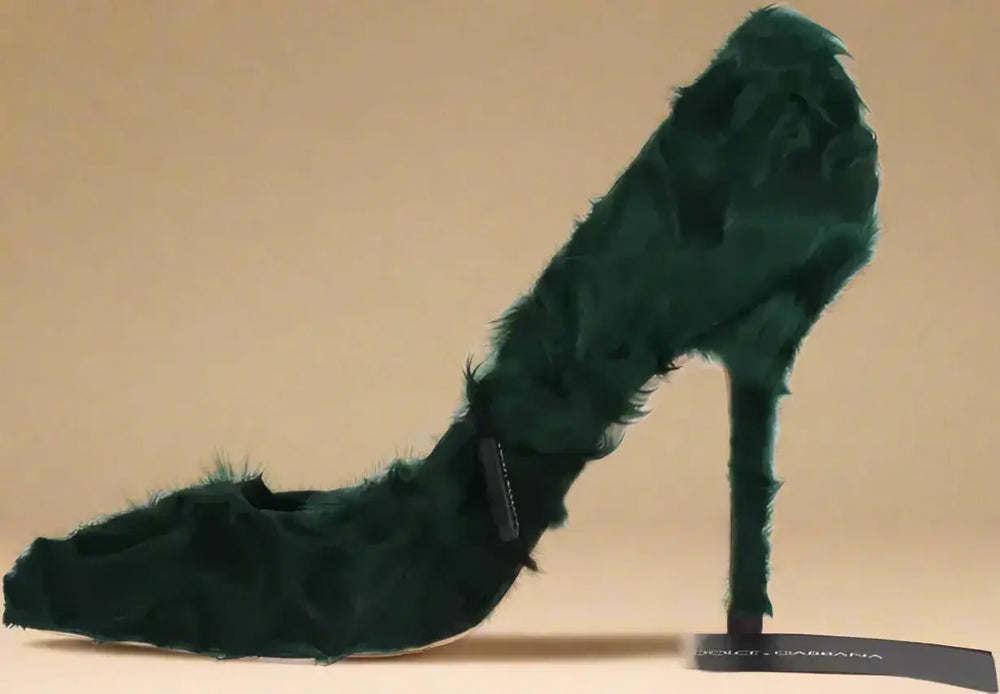 Dolce & Gabbana Green Xiangao Lamb Fur Leather Pumps