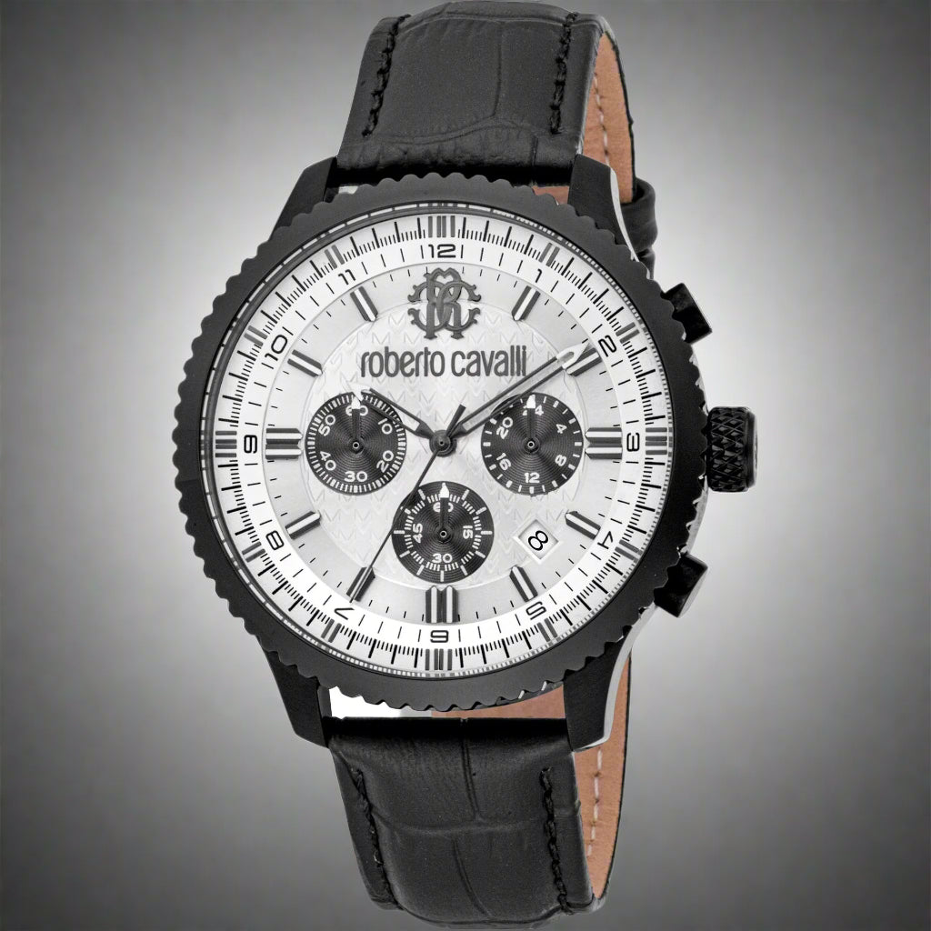 Roberto Cavalli men's black, white dial chronograph Watches