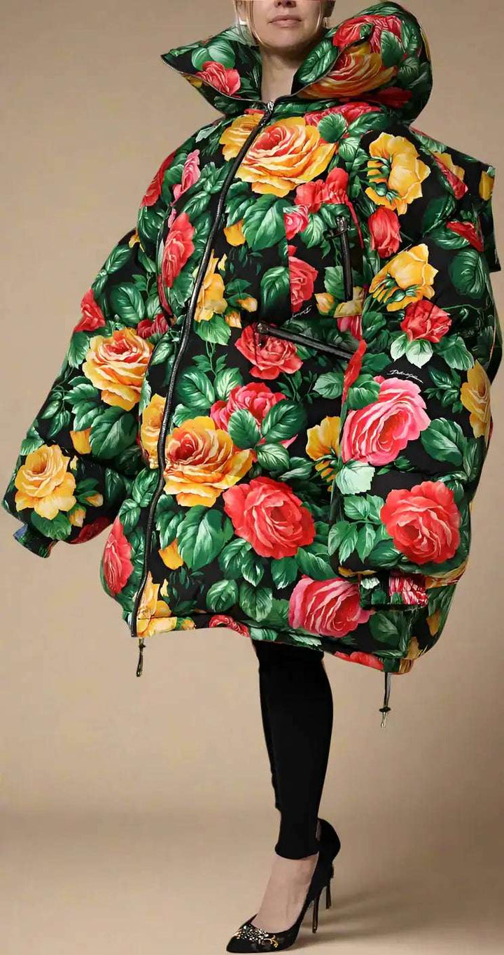 Dolce & Gabbana Multicolor Floral Puffer Hooded Jacket