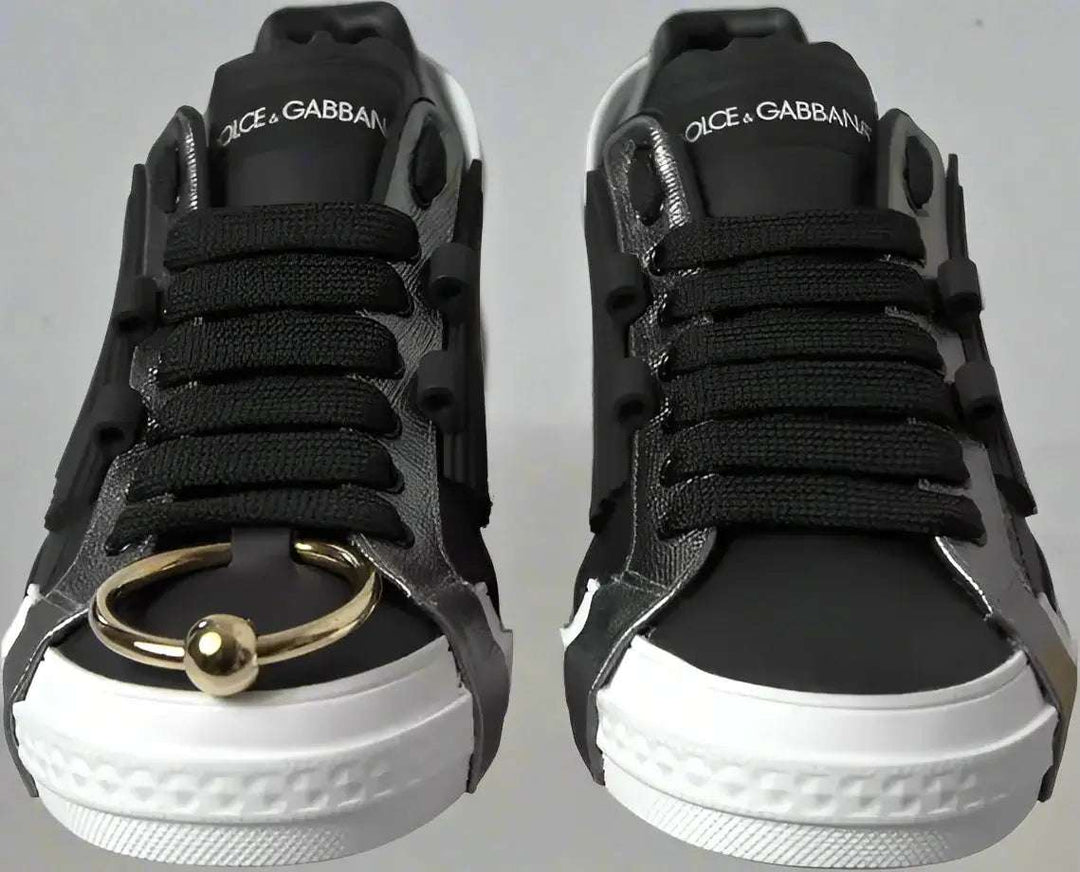 Dolce & Gabbana men's Black Leather Low Top Sneakers Portofino Shoes