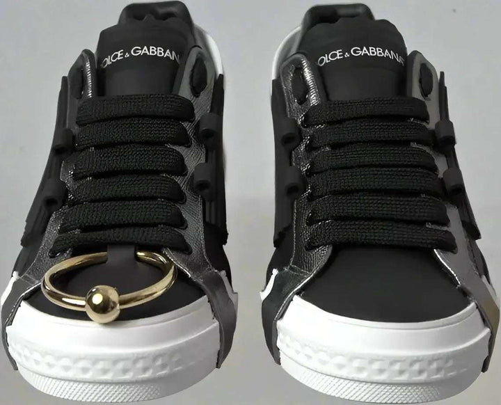 Dolce & Gabbana men's Black Leather Low Top Sneakers Portofino Shoes
