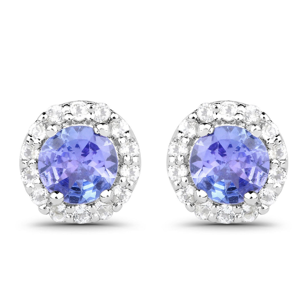 3.77 Carat Genuine Tanzanite and White Topaz .925 Sterling Silver 3 Piece Jewelry Set (Ring, Earrings, and Pendant w/ Chain)