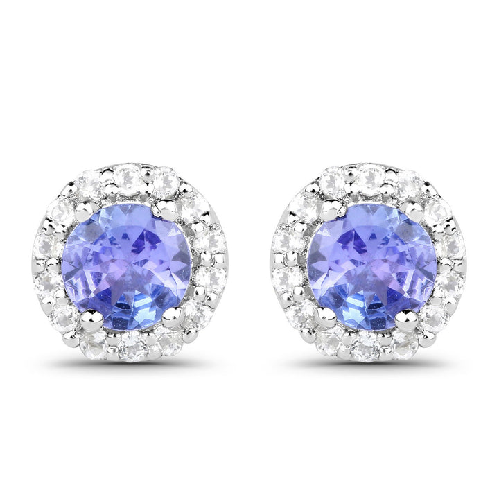 3.77 Carat Genuine Tanzanite and White Topaz .925 Sterling Silver 3 Piece Jewelry Set (Ring, Earrings, and Pendant w/ Chain)