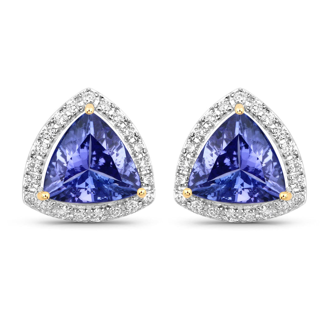3.82 Carat Genuine Tanzanite and White Diamond 14K Yellow Gold Earrings