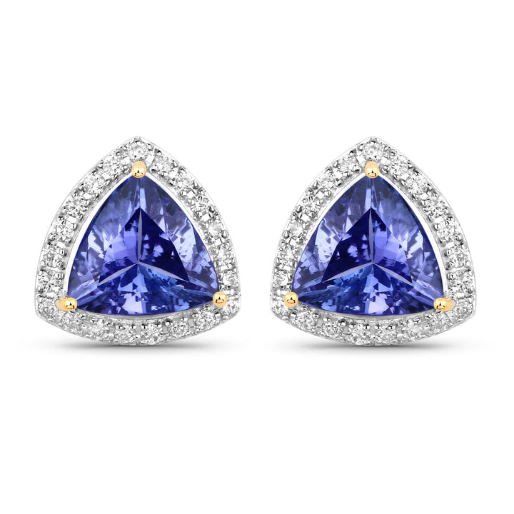 3.82 Carat Genuine Tanzanite and White Diamond 14K Yellow Gold Earrings
