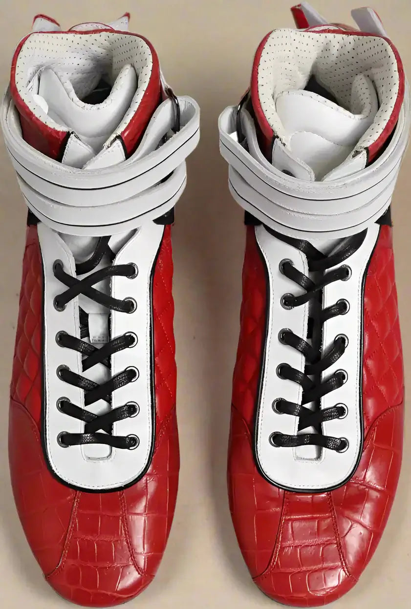 DOLCE & GABBANA Red Quilted Leather Lace Up Sneakers Shoes